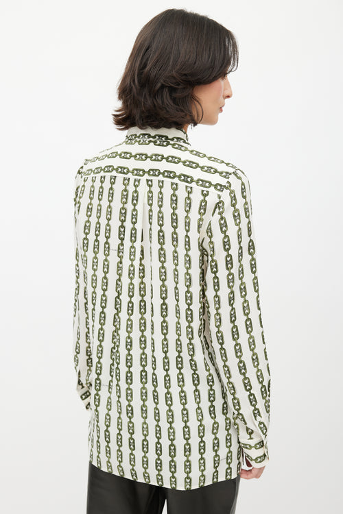 Celine White & Green Chain Triomphe Shirt