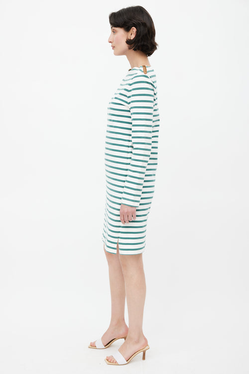 Celine White & Green Striped Dress