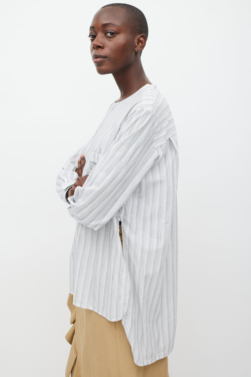 Celine White & Grey Striped One Pocket Top
