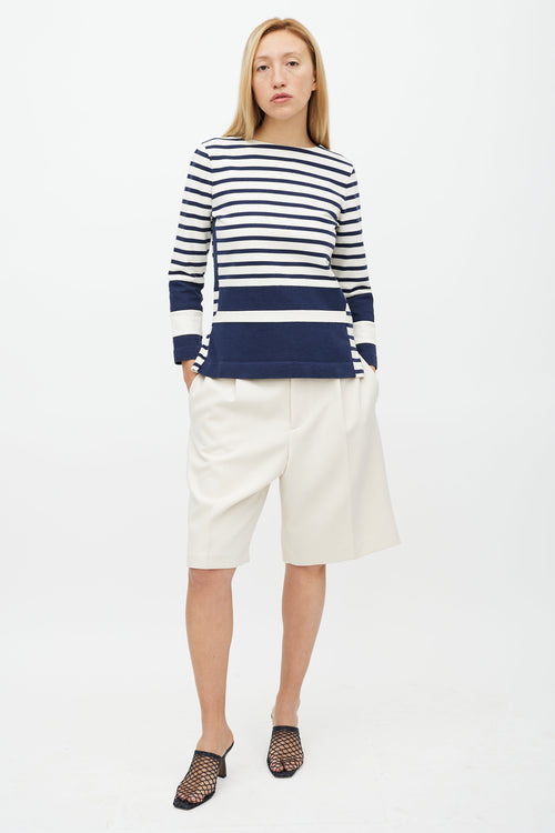 Celine White & Navy Striped Top