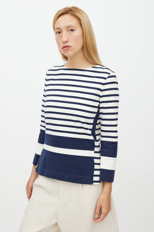 Celine White & Navy Striped Top