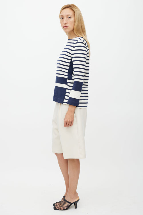 Celine White & Navy Striped Top