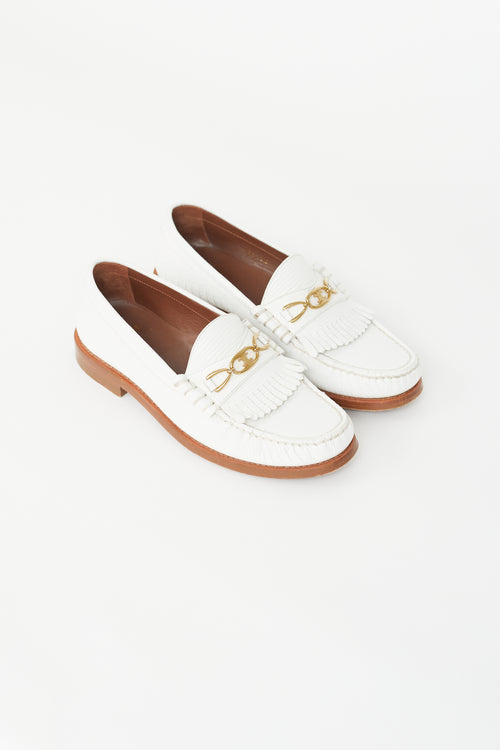 Celine White & Gold Triomphe Embossed Loafer