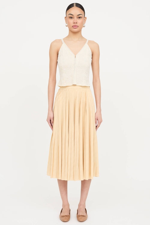 Celine Silk Jacquard Logo Pleated Skirt