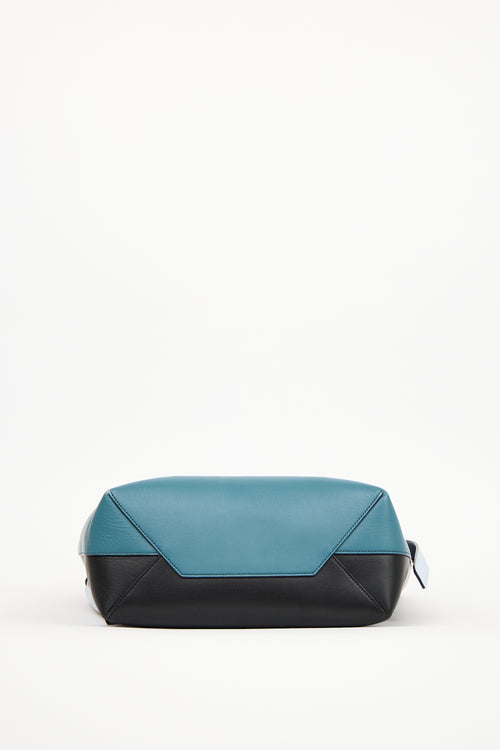 Celine Blue & Black Leather Twisted Cabas Tote