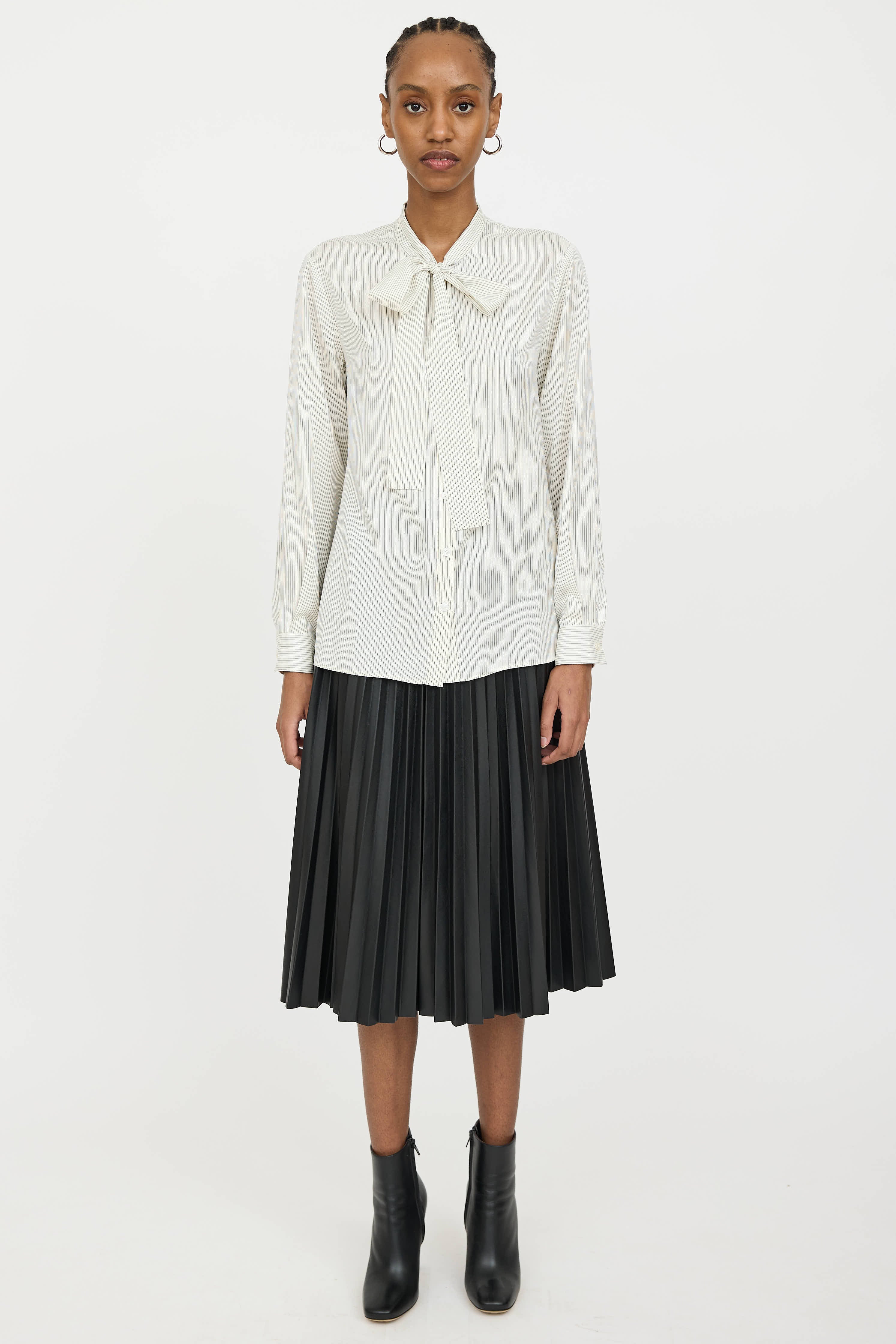 Celine Silk Striped Tie Blouse