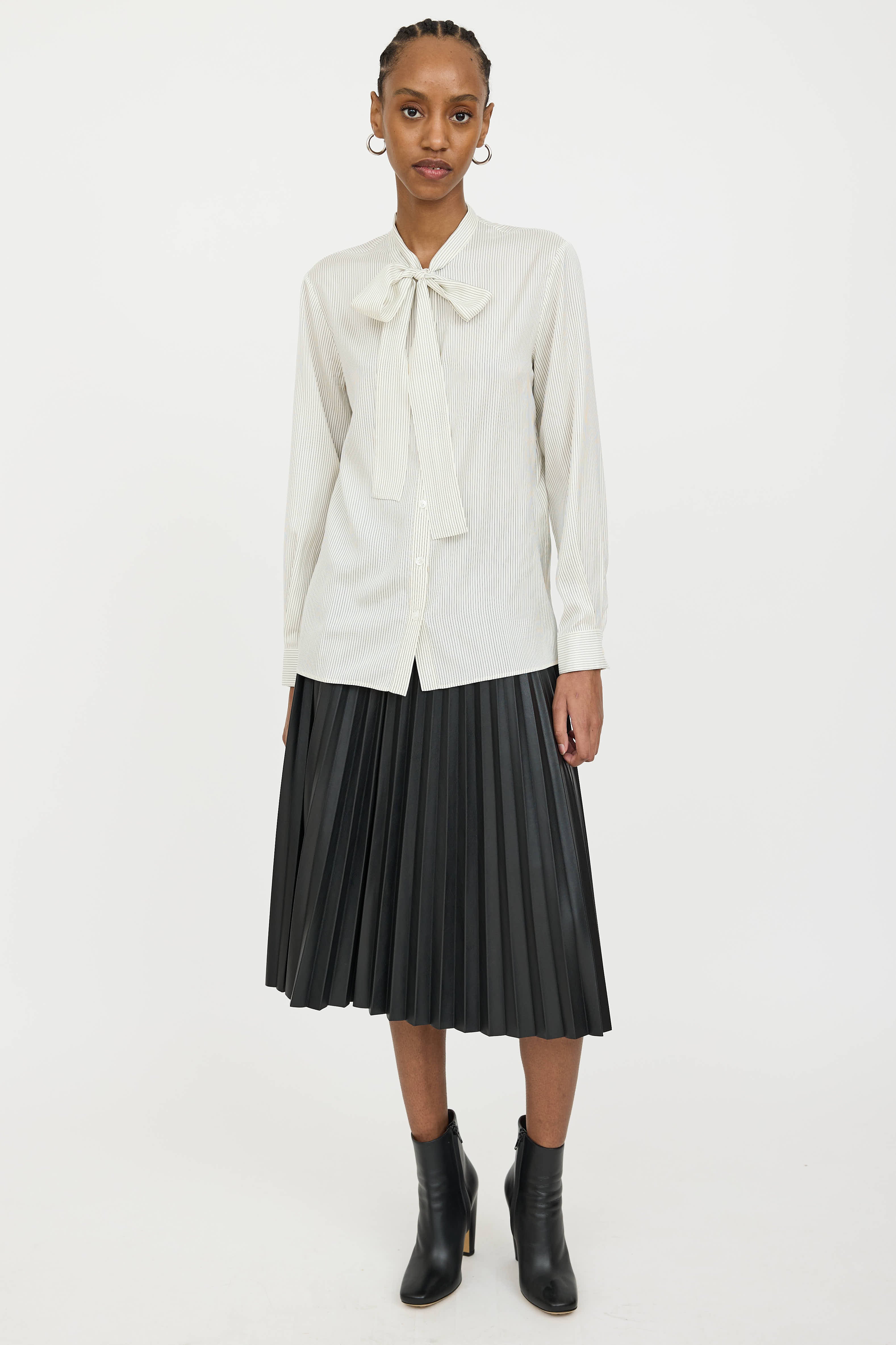 Celine Silk Striped Tie Blouse