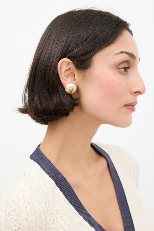 Chanel 1986 Faux Pearl CC Earrings