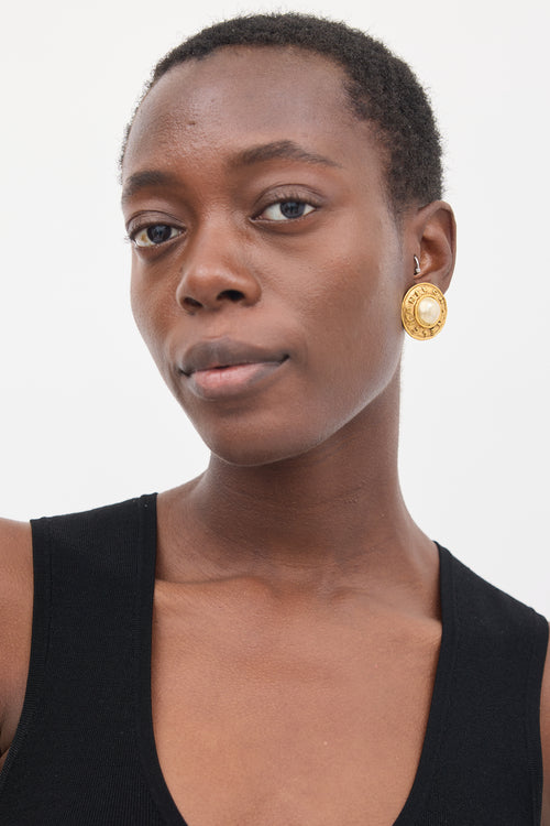 Chanel 1987 Faux Pearl Circle Logo Earrings