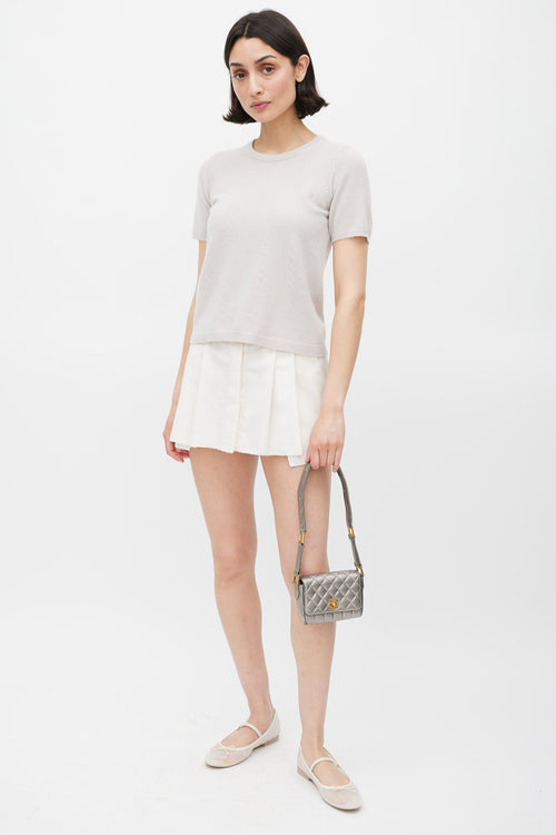 Chanel 1991 Silver Leather & 24K Gold Mini Single Flap Bag