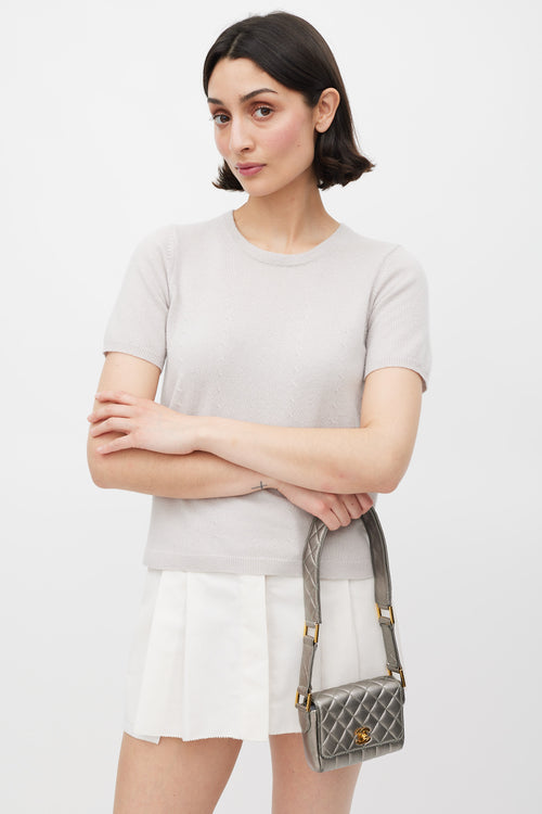 Chanel 1991 Silver Leather & 24K Gold Mini Single Flap Bag