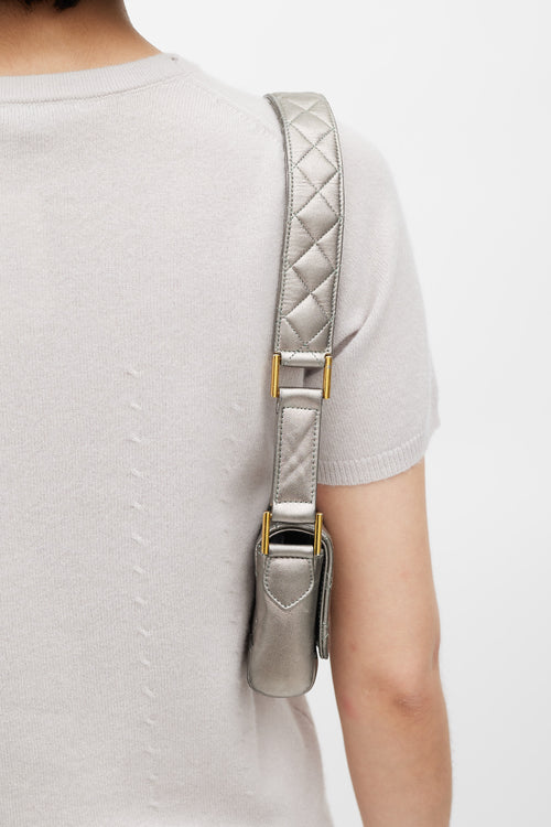 Chanel 1991 Silver Leather & 24K Gold Mini Single Flap Bag