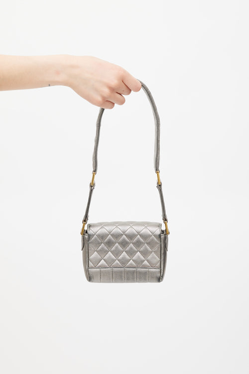 Chanel 1991 Silver Leather & 24K Gold Mini Single Flap Bag