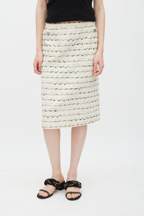 Chanel 1999 Cream Wool & Silk Stripe Tweed Skirt