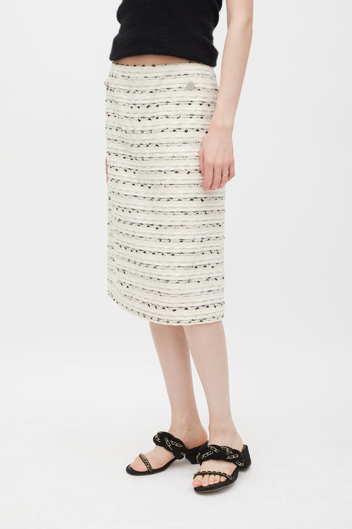 Chanel 1999 Cream Wool & Silk Stripe Tweed Skirt