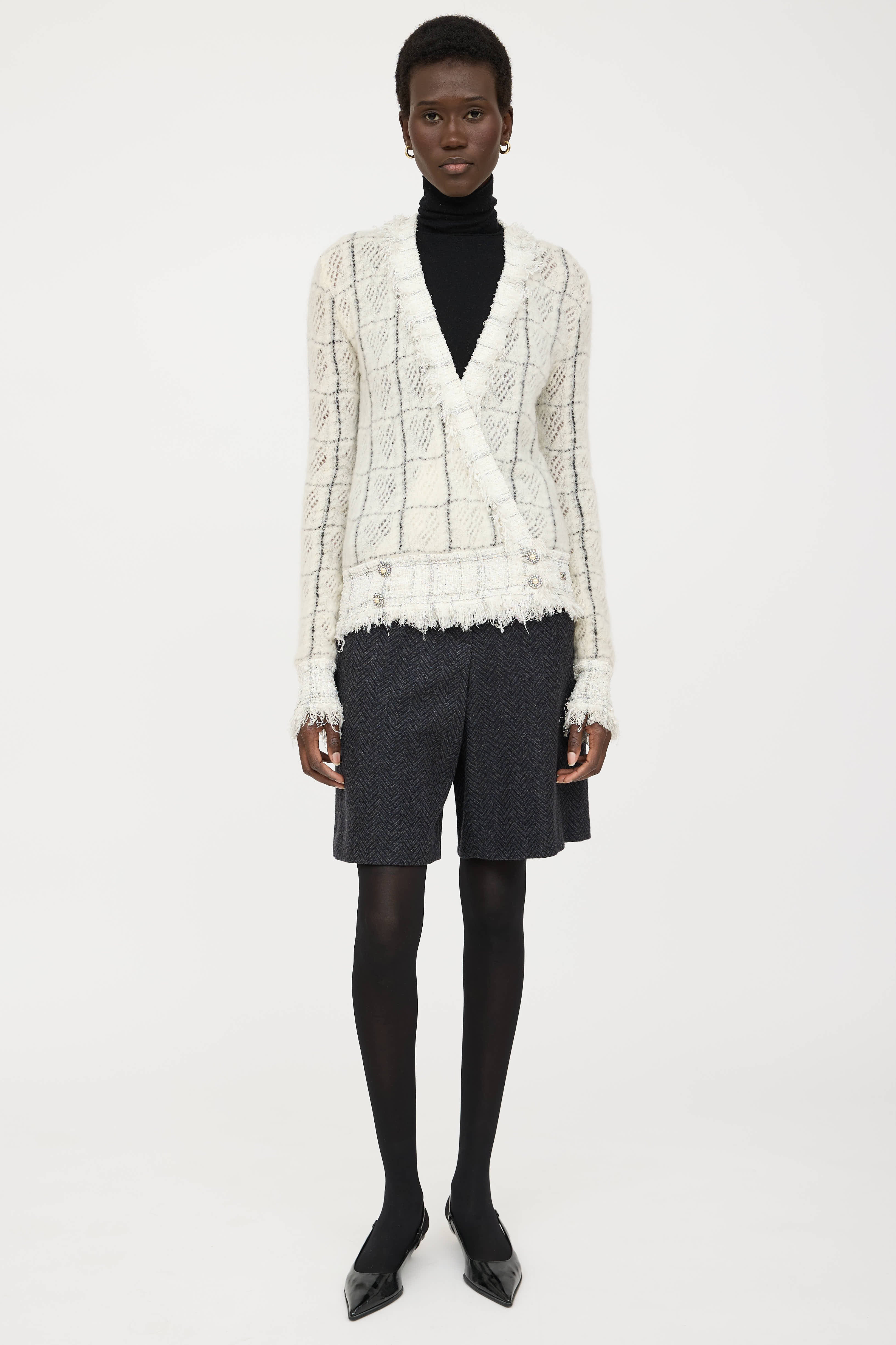 Chanel Fall 2005 Wool Check Knit Cardigan