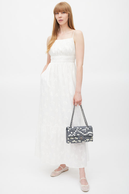Chanel 2006-8 Blue & White Cotton Fringed Double Flap Bag