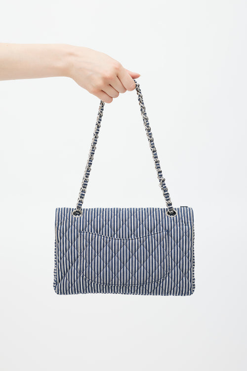 Chanel 2006-8 Blue & White Cotton Fringed Double Flap Bag