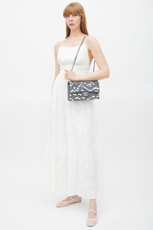 Chanel 2006-8 Blue & White Cotton Fringed Double Flap Bag