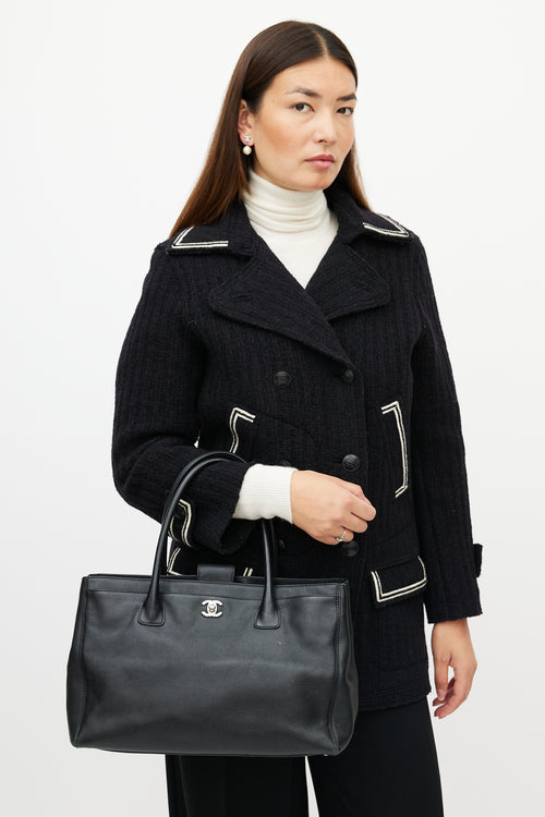 Chanel 2006 Black & Silver CC Executive Leather Tote