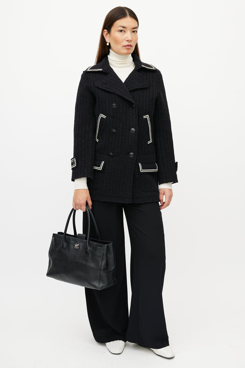 Chanel 2006 Black & Silver CC Executive Leather Tote