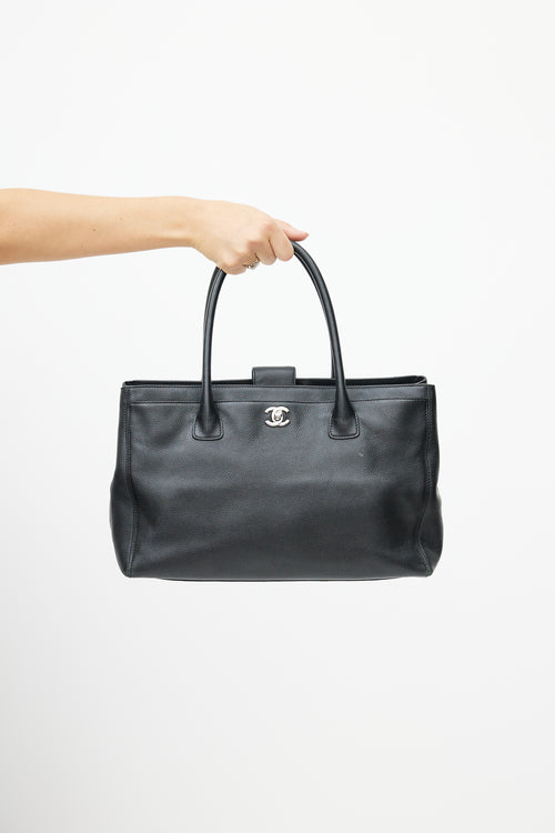 Chanel 2006 Black & Silver CC Executive Leather Tote