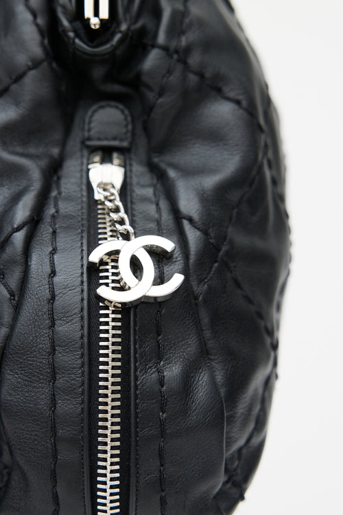 Chanel 2006 Black & Silver Expandable Zip Around Leather Bag