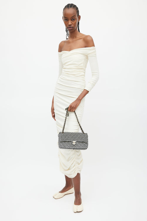 Chanel 2006 Black & White Striped Velvet Classic Flap Bag