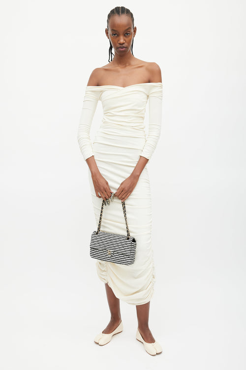 Chanel 2006 Black & White Striped Velvet Classic Flap Bag