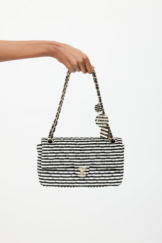 Chanel 2006 Black & White Striped Velvet Classic Flap Bag