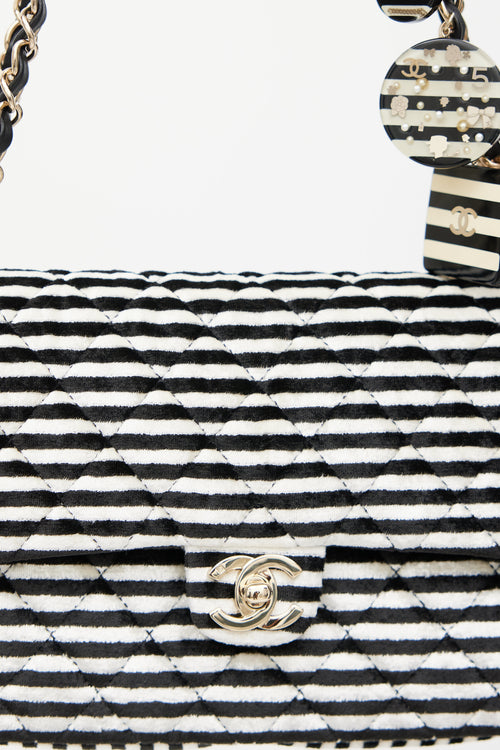 Chanel 2006 Black & White Striped Velvet Classic Flap Bag
