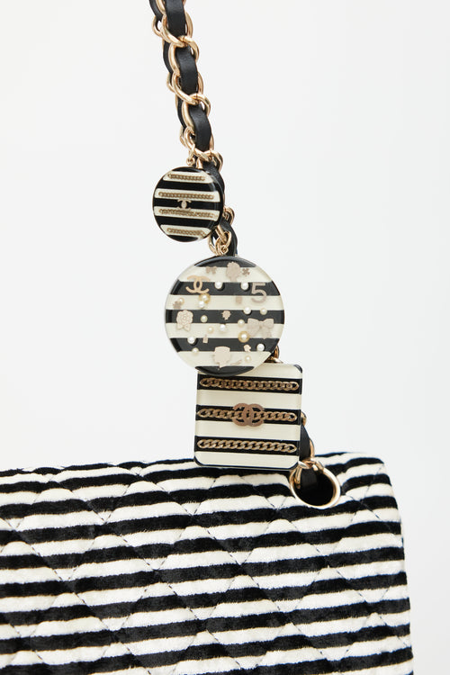 Chanel 2006 Black & White Striped Velvet Classic Flap Bag