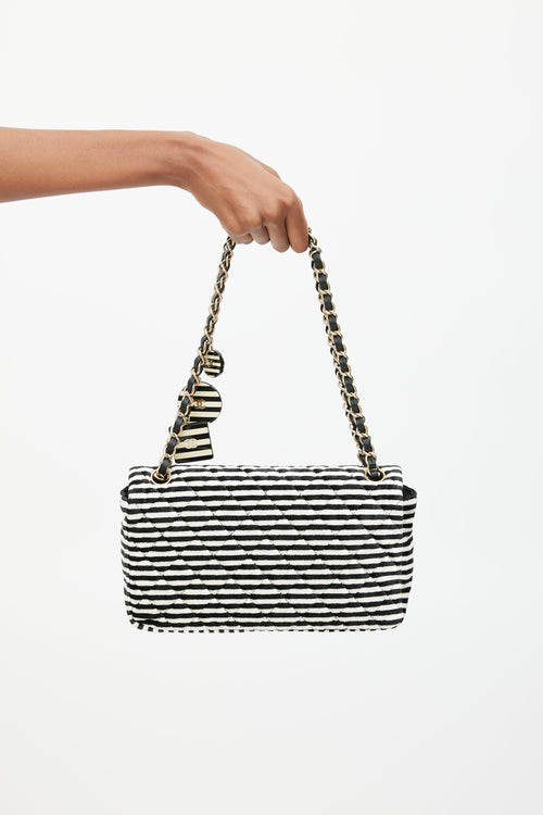 Chanel 2006 Black & White Striped Velvet Classic Flap Bag