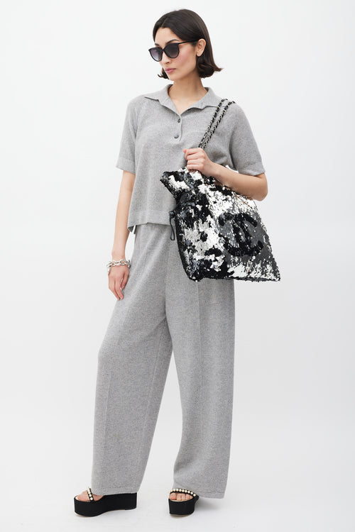 Chanel 2008 Black & Silver Sequin CC Summer Nights Drawstring Bag