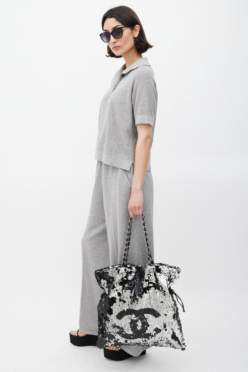 Chanel 2008 Black & Silver Sequin CC Summer Nights Drawstring Bag