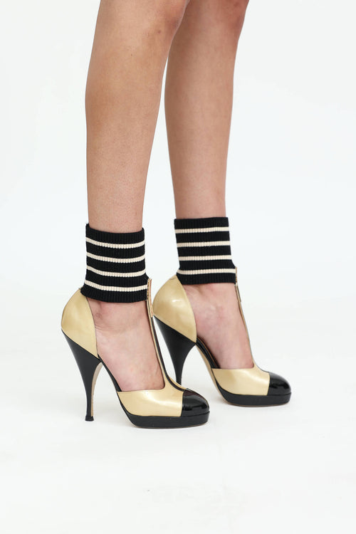 Chanel 2008 C Leather T-Bar Pumps