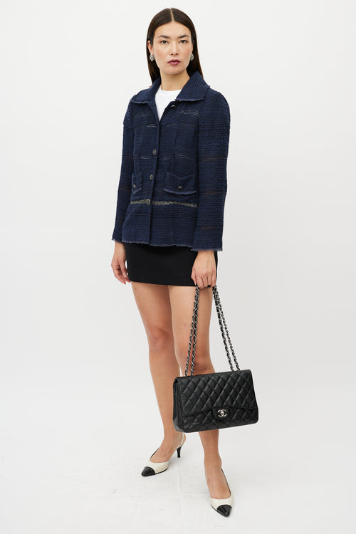 Chanel 2009 Black & Silver Jumbo Single Flap Leather Bag