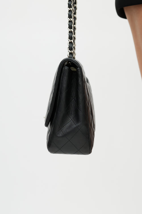 Chanel 2009 Black & Silver Jumbo Single Flap Leather Bag