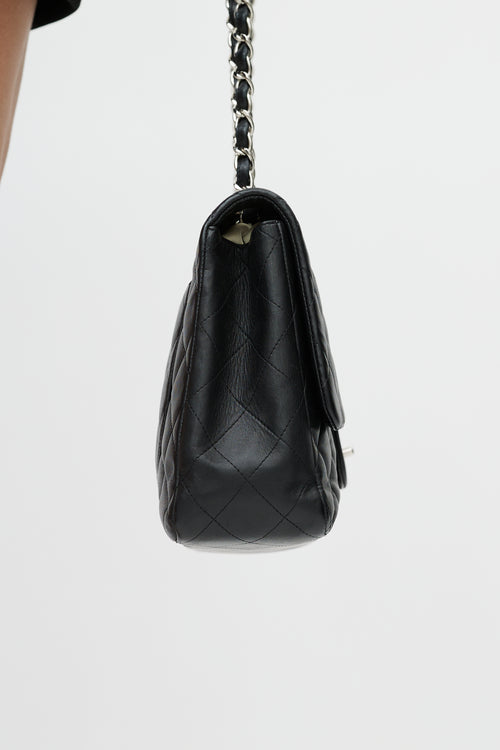 Chanel 2009 Black & Silver Jumbo Single Flap Leather Bag