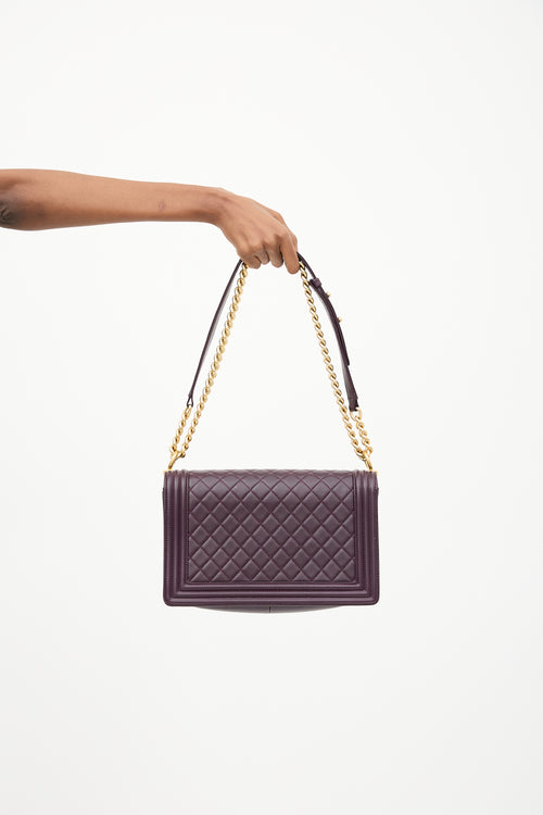 Chanel 2019 Dark Purple Quilted Leather Medium Boy Bag
