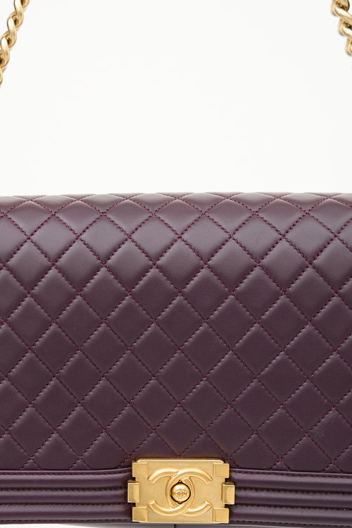 Chanel 2025 Dark Purple Quilted Leather Medium Boy Bag