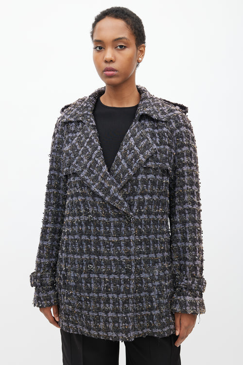 Chanel 2019 Purple & Multicolour Tweed Pea Coat