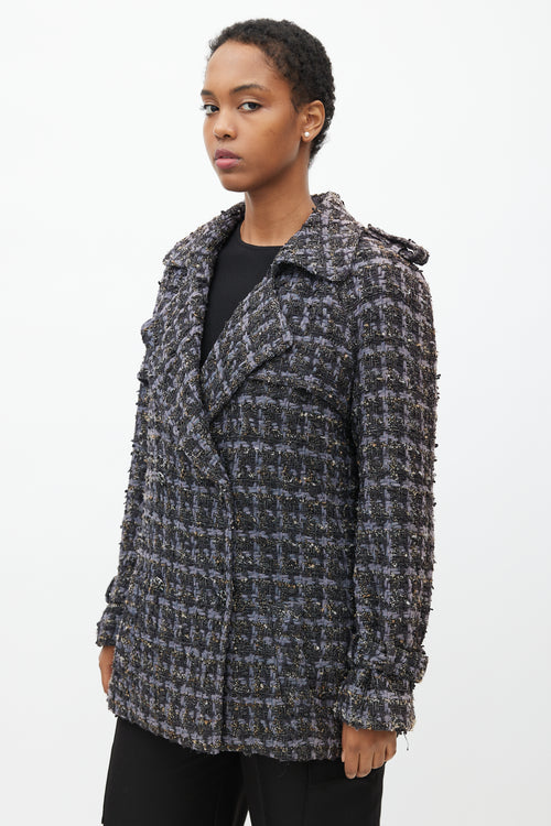 Chanel 2019 Purple & Multicolour Tweed Pea Coat