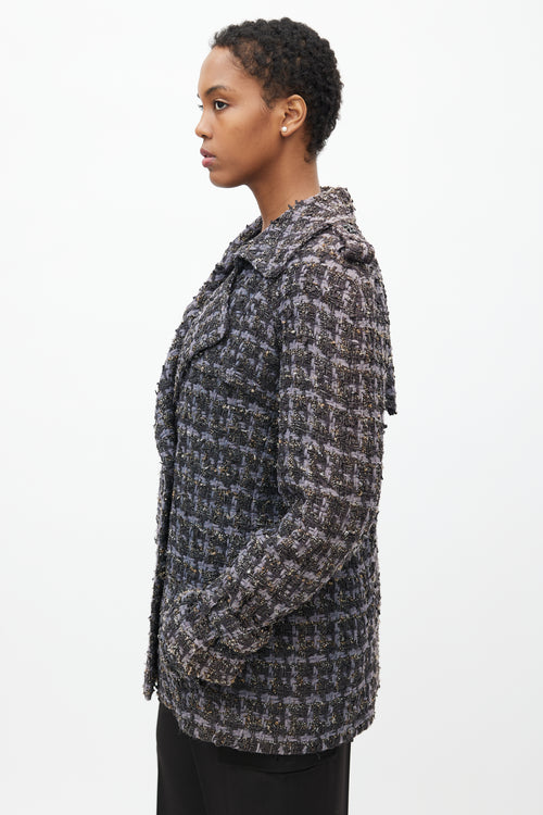 Chanel 2019 Purple & Multicolour Tweed Pea Coat