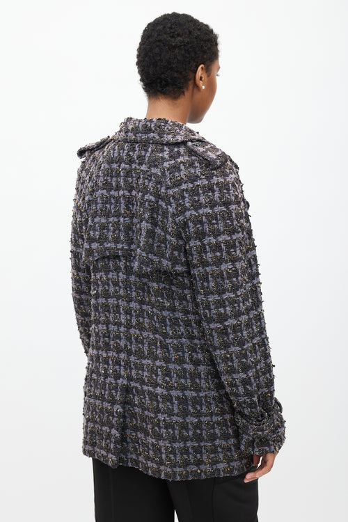 Chanel 2019 Purple & Multicolour Tweed Pea Coat