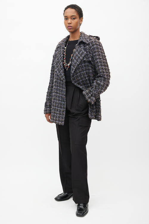 Chanel 2019 Purple & Multicolour Tweed Pea Coat