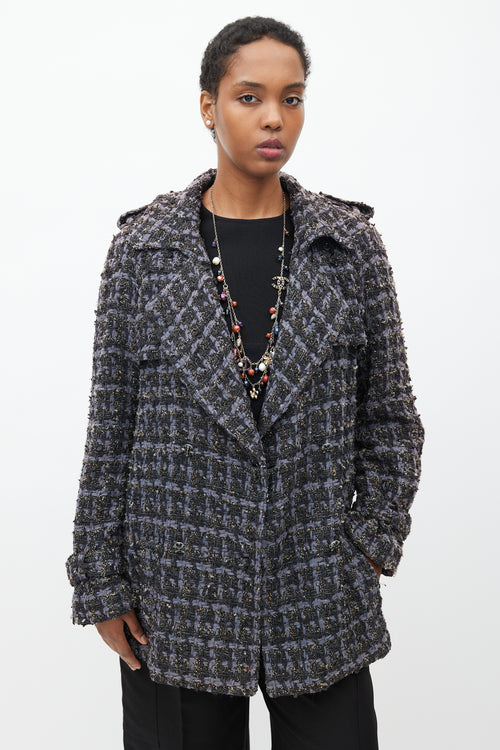 Chanel 2019 Purple & Multicolour Tweed Pea Coat