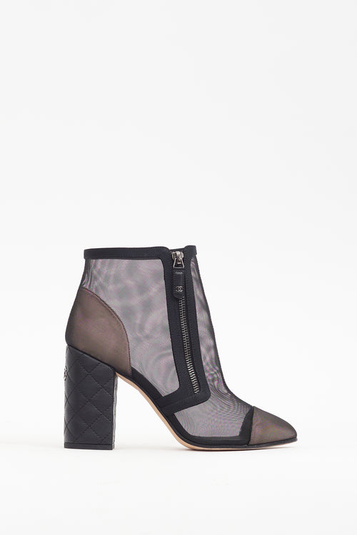 Chanel Cruise 2020 Black Mesh & Quilted Leather CC Boot