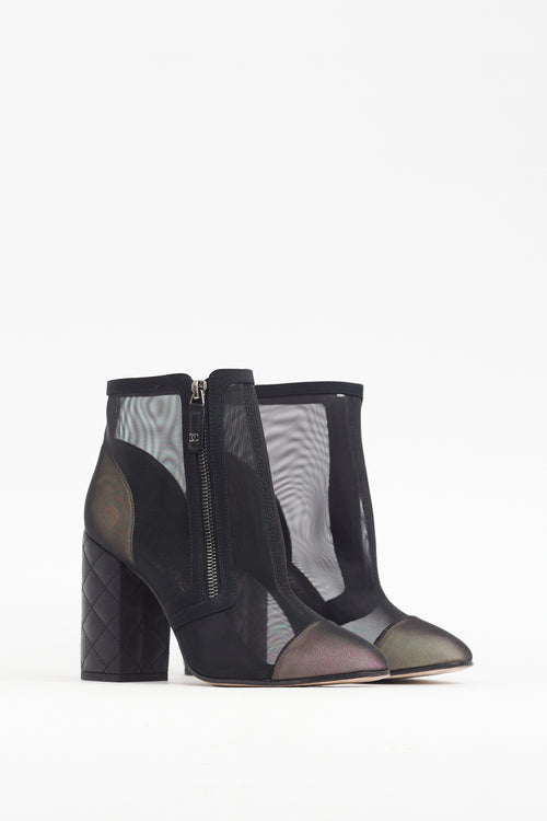 Chanel Cruise 2020 Black Mesh & Quilted Leather CC Boot
