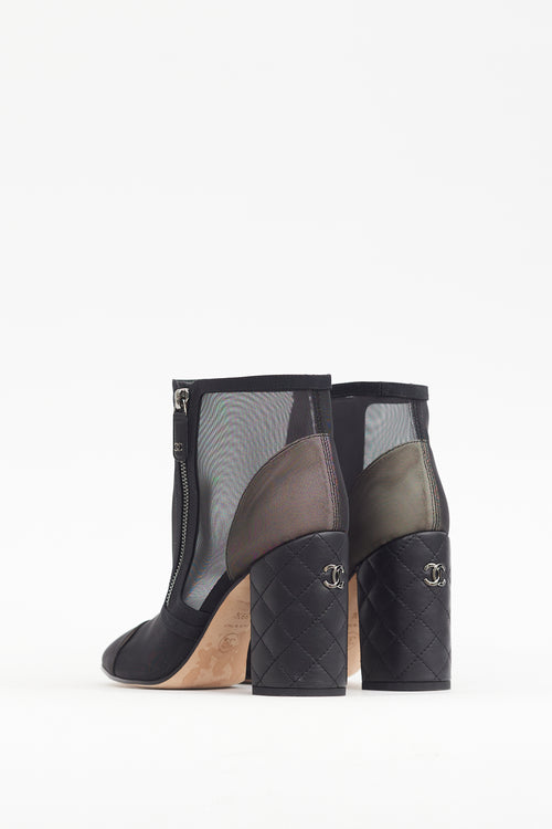 Chanel Cruise 2020 Black Mesh & Quilted Leather CC Boot